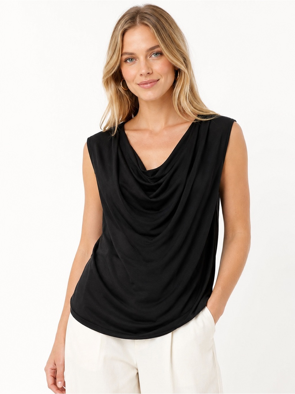 🖤 Hannoh Black Silk Blend Draped Sleeveless Top | Minimalist Designer Blouse